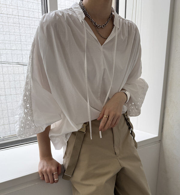  「【WEB限定】カットワークレース切替ブラウス」|シャツ・ブラウス|