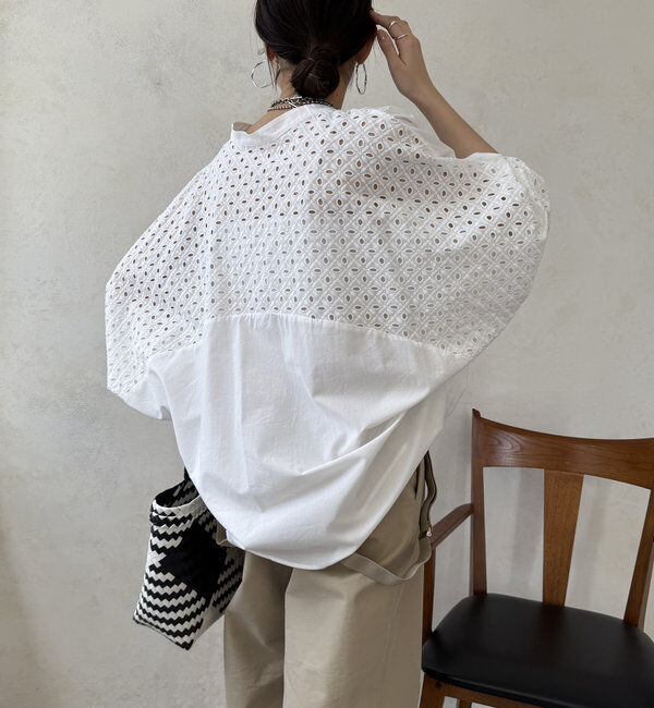  「【WEB限定】カットワークレース切替ブラウス」|シャツ・ブラウス|
