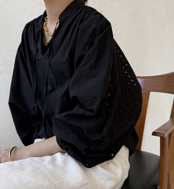  「【WEB限定】カットワークレース切替ブラウス」|シャツ・ブラウス|