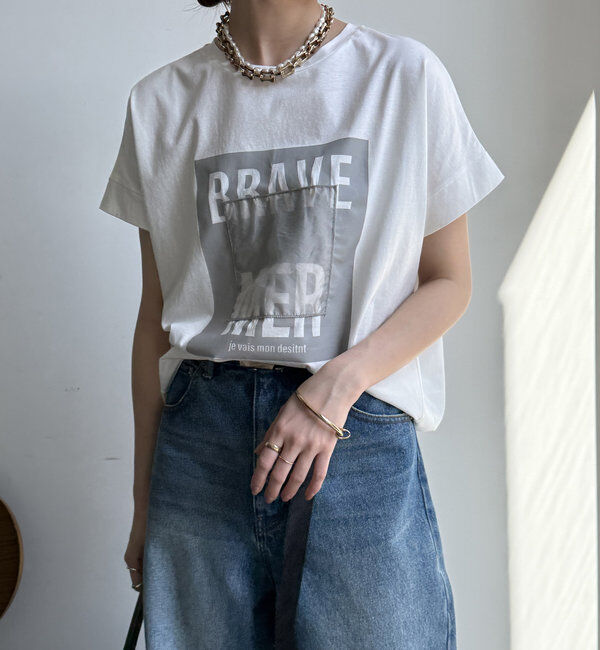  「【WEB限定】裾ドロストオーガンジーロゴTEE」|Tシャツ・カットソー|オフホワイト