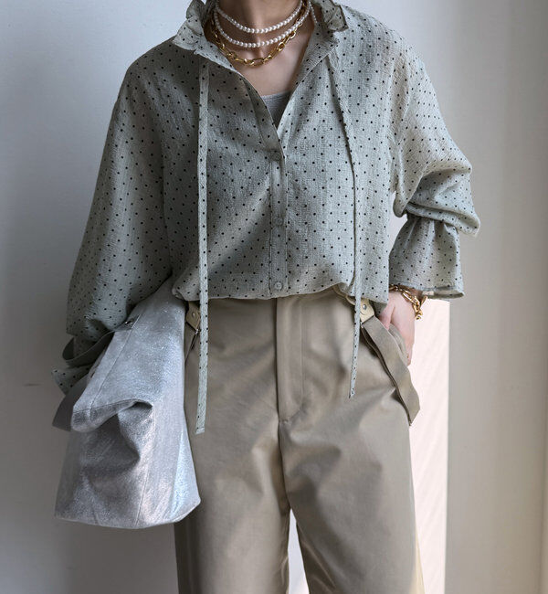  「シアードットスタンドフリルブラウス」|シャツ・ブラウス|グリーン