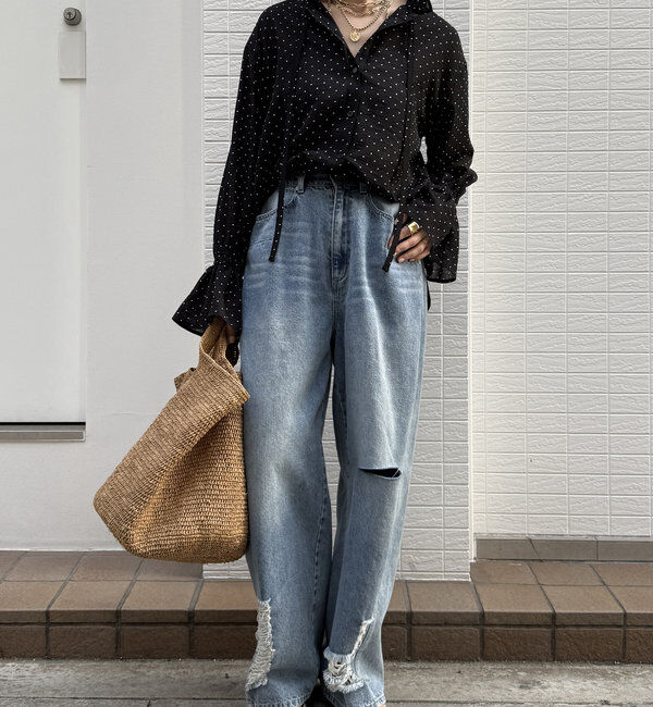  「シアードットスタンドフリルブラウス」|シャツ・ブラウス|