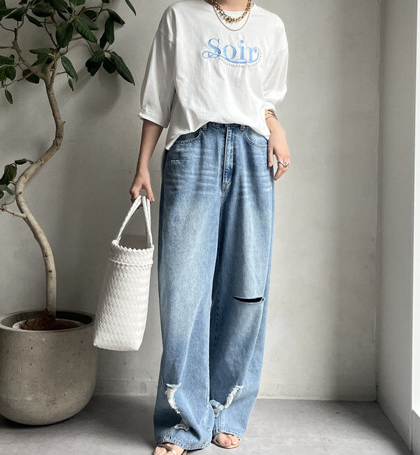  「【WEB限定】パールロゴ刺繍タックスリーブプルオーバー」|Tシャツ・カットソー|