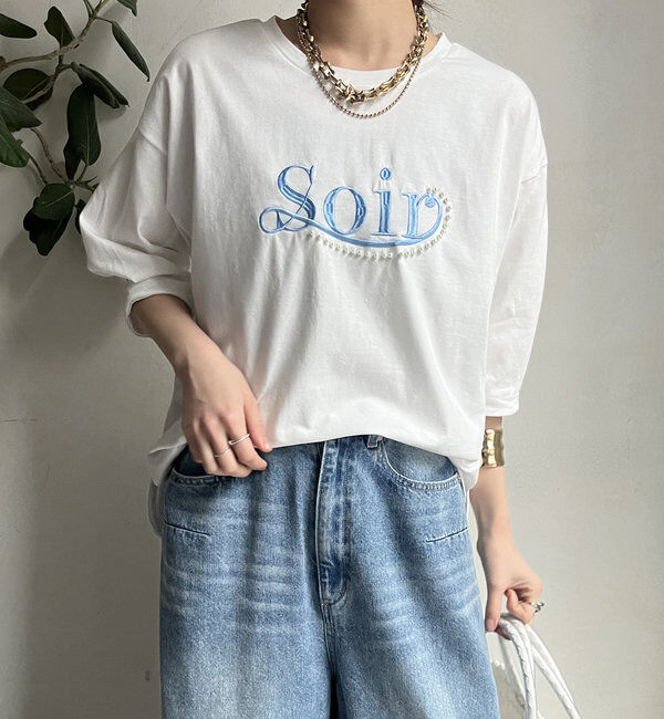  「【WEB限定】パールロゴ刺繍タックスリーブプルオーバー」|Tシャツ・カットソー|