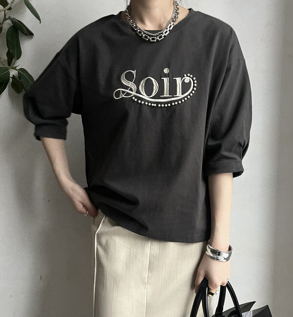  「【WEB限定】パールロゴ刺繍タックスリーブプルオーバー」|Tシャツ・カットソー|