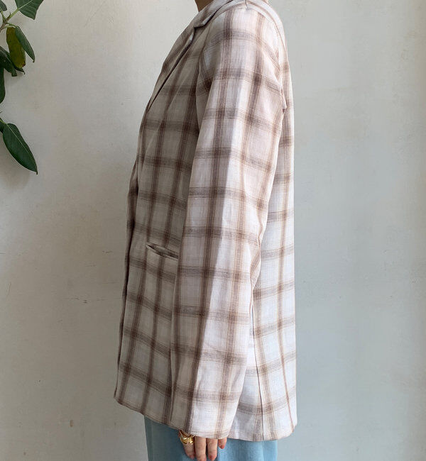  「リネン混チェックダブルジャケット」|テーラードジャケット|