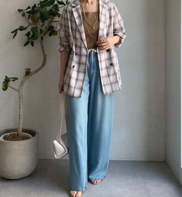  「リネン混チェックダブルジャケット」|テーラードジャケット|