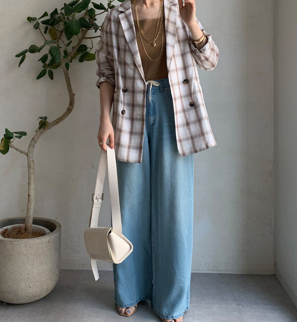  「リネン混チェックダブルジャケット」|テーラードジャケット|