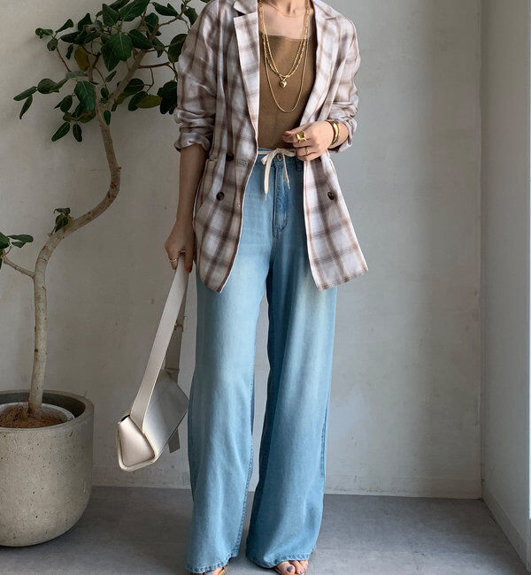  「リネン混チェックダブルジャケット」|テーラードジャケット|