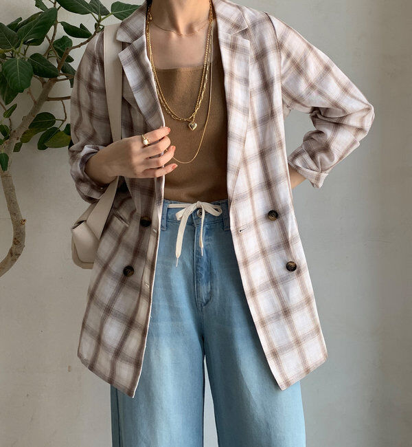  「リネン混チェックダブルジャケット」|テーラードジャケット|