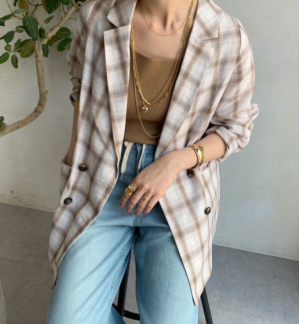  「リネン混チェックダブルジャケット」|テーラードジャケット|