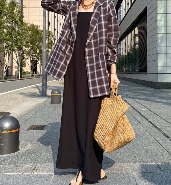  「リネン混チェックダブルジャケット」|テーラードジャケット|