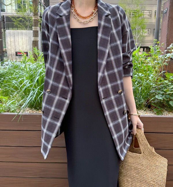  「リネン混チェックダブルジャケット」|テーラードジャケット|