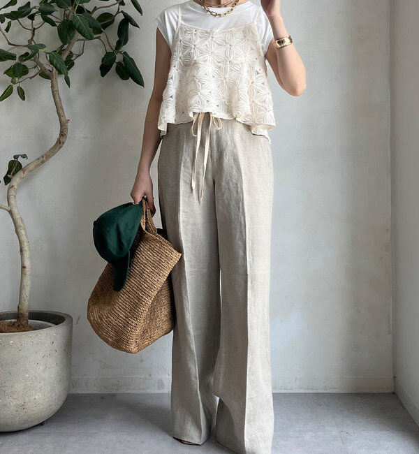  「リネン紐ドロストパンツ」|チノ|