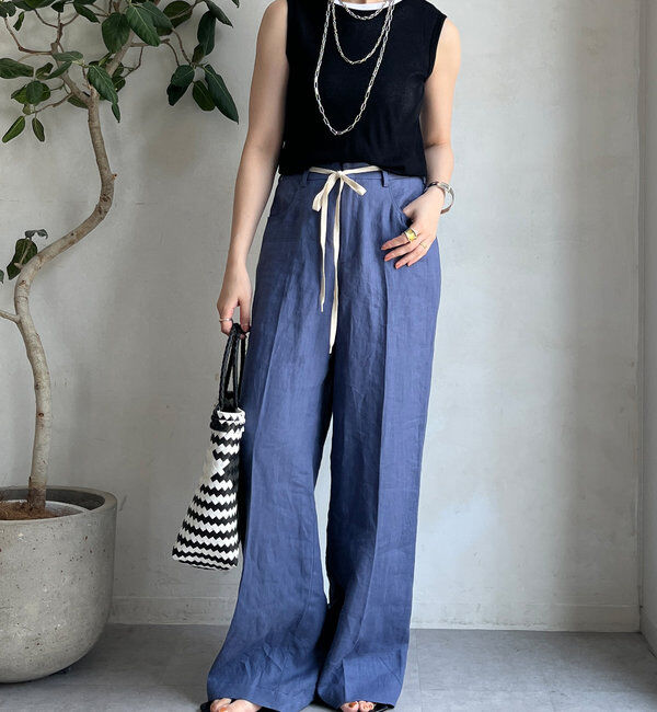  「リネン紐ドロストパンツ」|チノ|