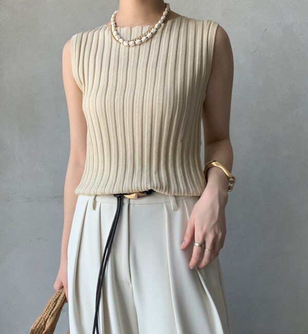  「【WEB限定】ラメリブニットタンク」|ニット・セーター|ベージュ