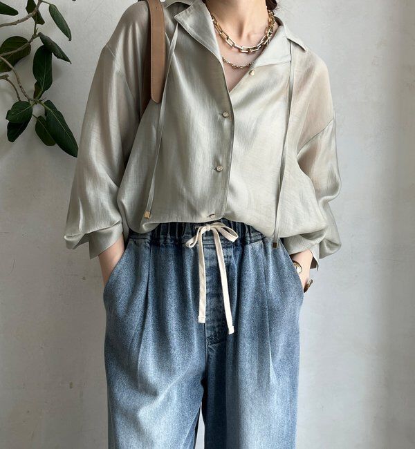  「シアー開襟シャツ」|シャツ・ブラウス|ライトグレー