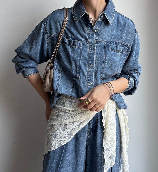  「【WEB限定】棒タイ2WAYリヨセルデニムシャツ」|シャツ・ブラウス|インディゴブルー