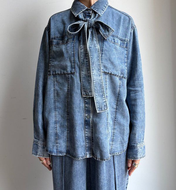  「【WEB限定】棒タイ2WAYリヨセルデニムシャツ」|シャツ・ブラウス|