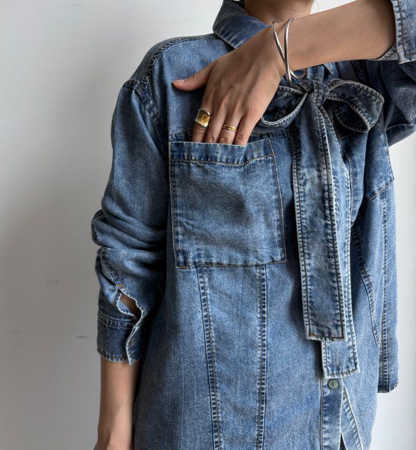  「【WEB限定】棒タイ2WAYリヨセルデニムシャツ」|シャツ・ブラウス|