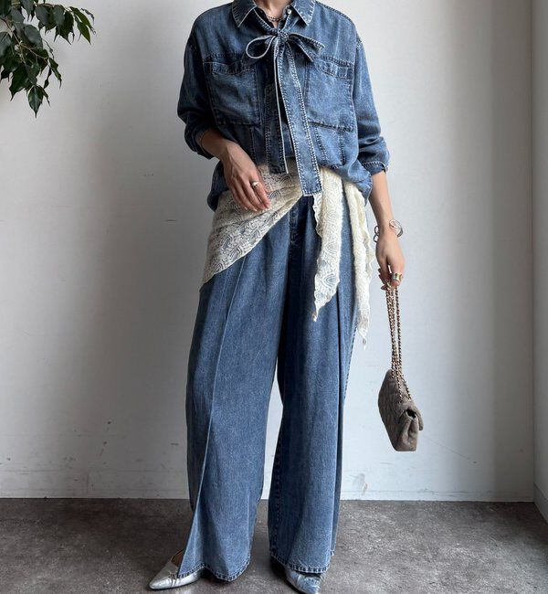  「【WEB限定】棒タイ2WAYリヨセルデニムシャツ」|シャツ・ブラウス|