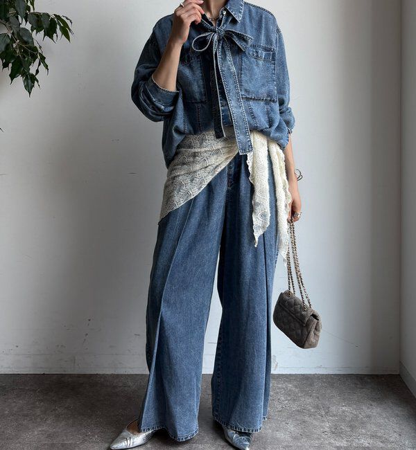  「【WEB限定】棒タイ2WAYリヨセルデニムシャツ」|シャツ・ブラウス|