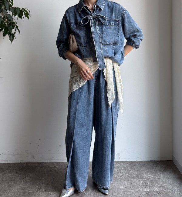  「【WEB限定】棒タイ2WAYリヨセルデニムシャツ」|シャツ・ブラウス|