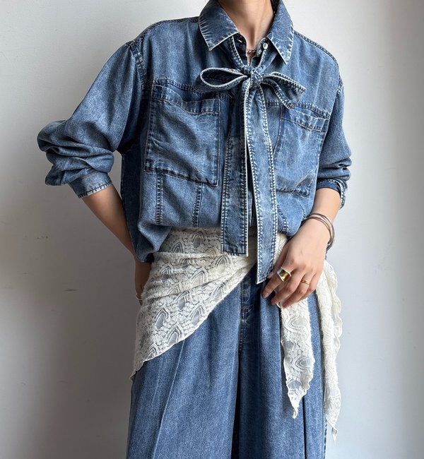  「【WEB限定】棒タイ2WAYリヨセルデニムシャツ」|シャツ・ブラウス|