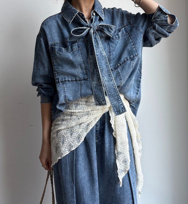  「【WEB限定】棒タイ2WAYリヨセルデニムシャツ」|シャツ・ブラウス|