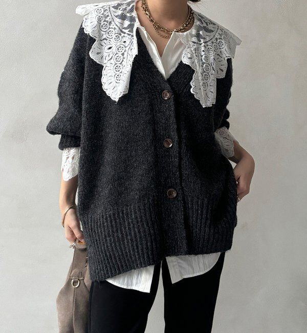  「【WEB限定】オーバーシルエットVニットカーディガン」|カーディガン|チャコールグレー