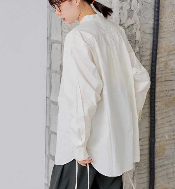 「【WHIMSIC】ノーカラーレースアップシャツ」|シャツ・ブラウス|オフホワイト