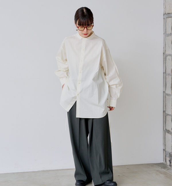  「【WHIMSIC】ノーカラーレースアップシャツ」|シャツ・ブラウス|
