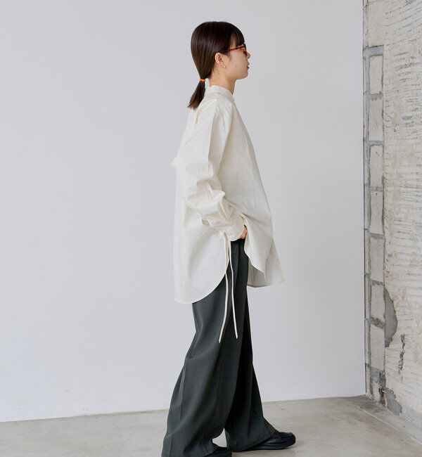  「【WHIMSIC】ノーカラーレースアップシャツ」|シャツ・ブラウス|