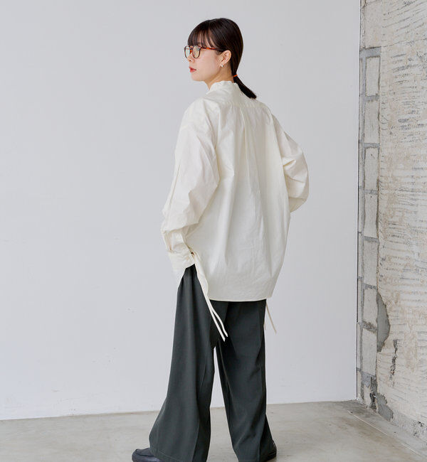  「【WHIMSIC】ノーカラーレースアップシャツ」|シャツ・ブラウス|