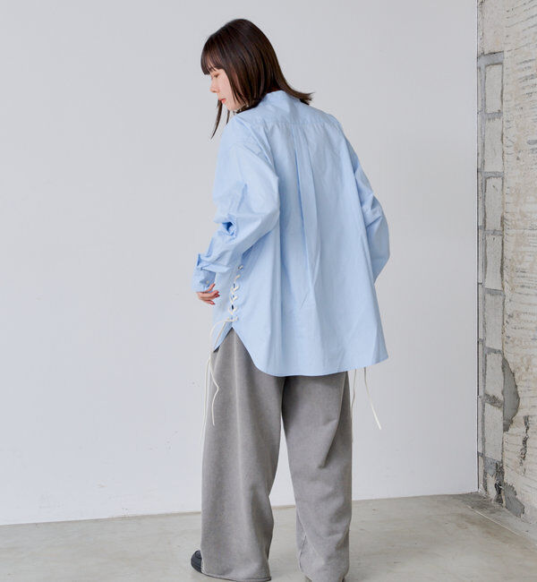  「【WHIMSIC】ノーカラーレースアップシャツ」|シャツ・ブラウス|