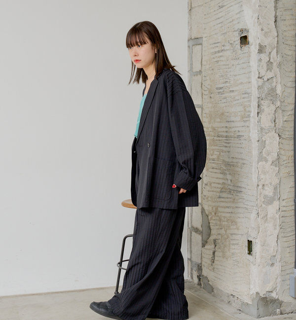  「【WHIMSIC/SET対応】シアサッカーストライプルーズフィットイージーパンツ」|チノ|