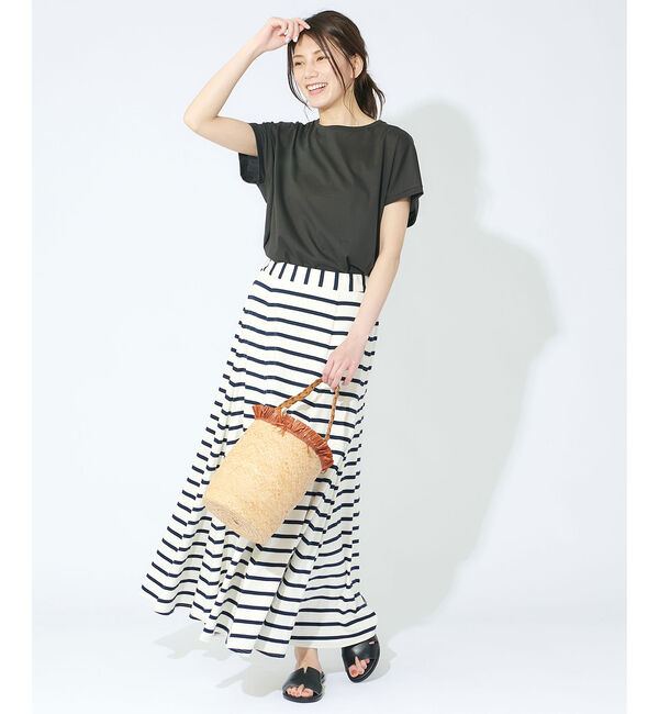  「【手洗い可】ボーダーマキシスカート」|スカート|