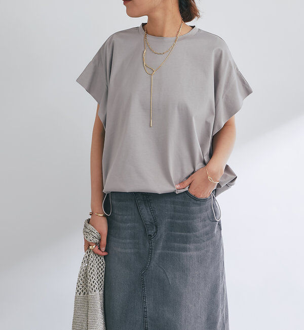  「《着回し万能》ドライタッチコットン折り返しスリーブプルオーバー」|Tシャツ・カットソー|