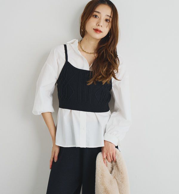  「《トレンドライクに◎》ニットビスチェsetハイカウントシャツ」|シャツ・ブラウス|