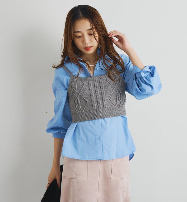  「《トレンドライクに◎》ニットビスチェsetハイカウントシャツ」|シャツ・ブラウス|