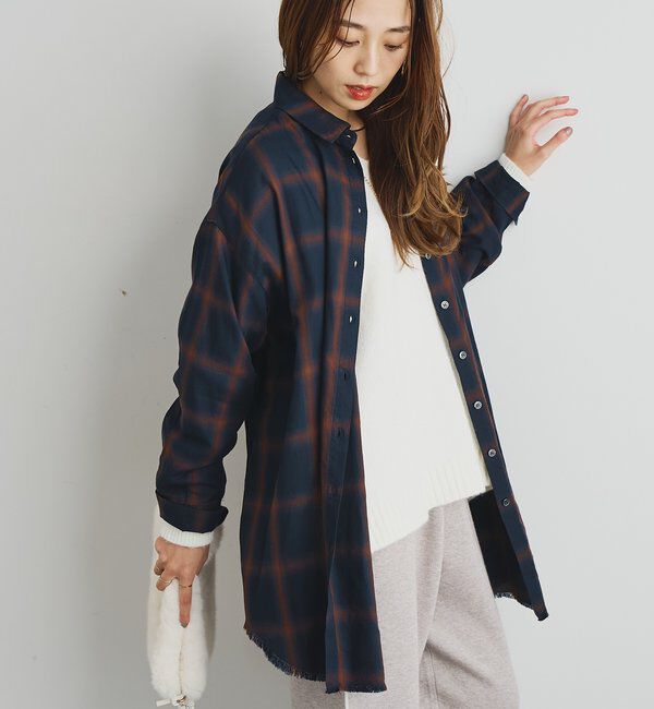  「《こなれ感を演出》先染めオンブレチェックシャツ」|シャツ・ブラウス|ネイビー