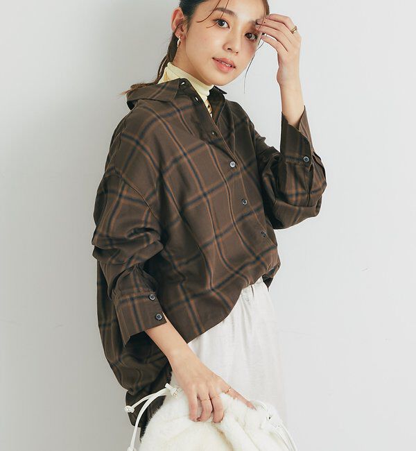  「《こなれ感を演出》先染めオンブレチェックシャツ」|シャツ・ブラウス|ブラウン