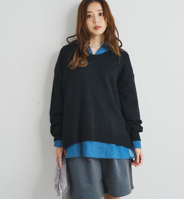  「《人気アイテム・柔らかく軽い着心地》ヤクライクVネックニット」|ニット・セーター|