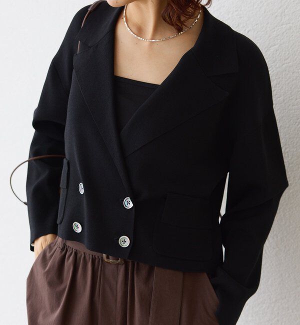  「【季節の変わり目に/接触冷感】ショートニットジャケット」|テーラードジャケット|