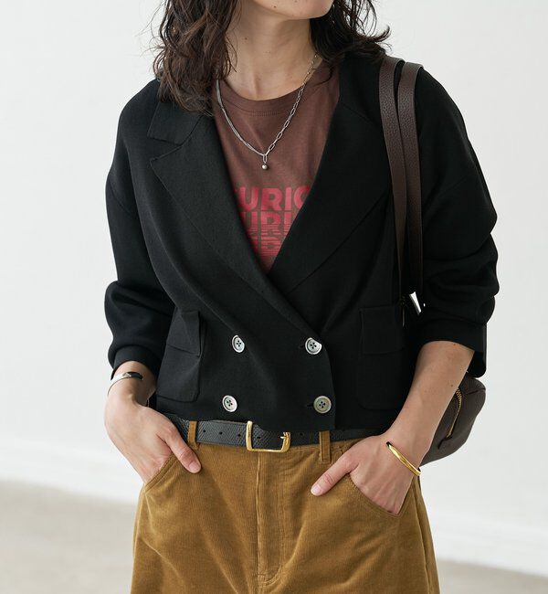  「【季節の変わり目に/接触冷感】ショートニットジャケット」|テーラードジャケット|