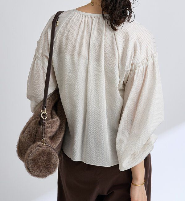  「【着映え】ストライプギャザーブラウス」|シャツ・ブラウス|