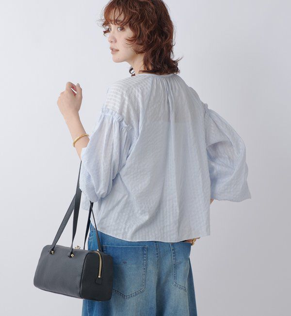  「【着映え】ストライプギャザーブラウス」|シャツ・ブラウス|