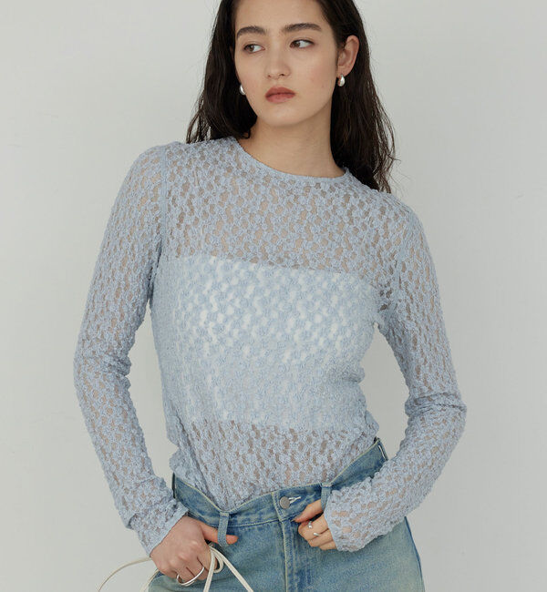  「【La nature linge】レースカットソー」|Tシャツ・カットソー|ブルー