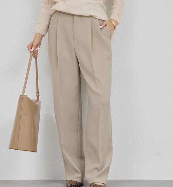  「【シワになりにくい】ジャージータックワイドパンツ」|チノ|