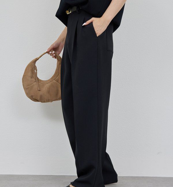  「【シワになりにくい】ジャージータックワイドパンツ」|チノ|